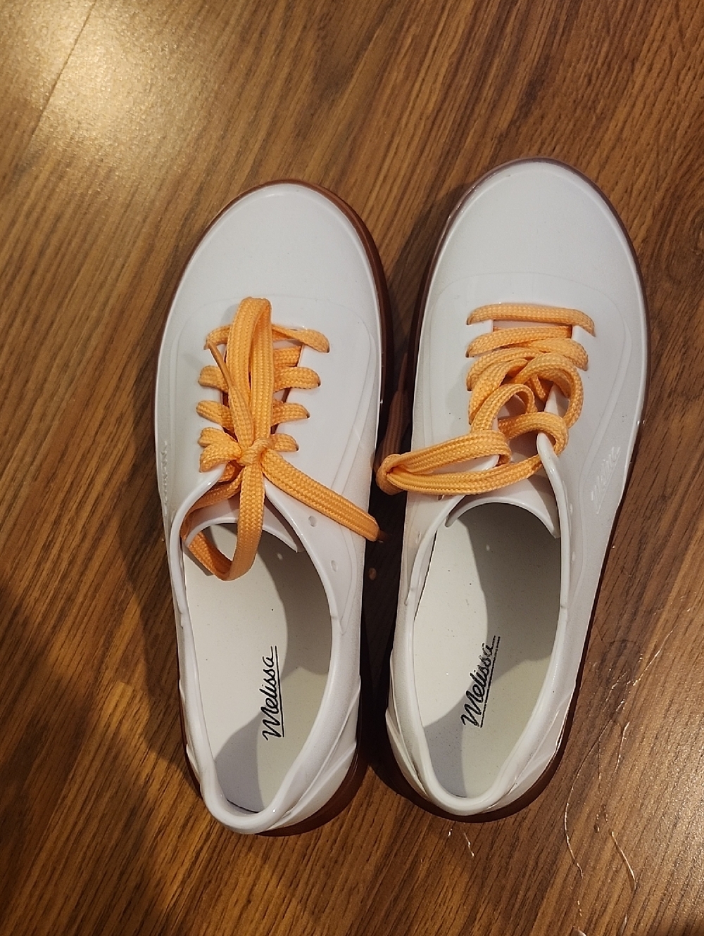 Melissa White Sneakers with Peach-Orange Laces